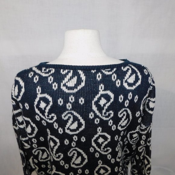 VTG Joan Harper Black White Paisley Pattern oversized Pullover Sweater Women M - Picture 7 of 9